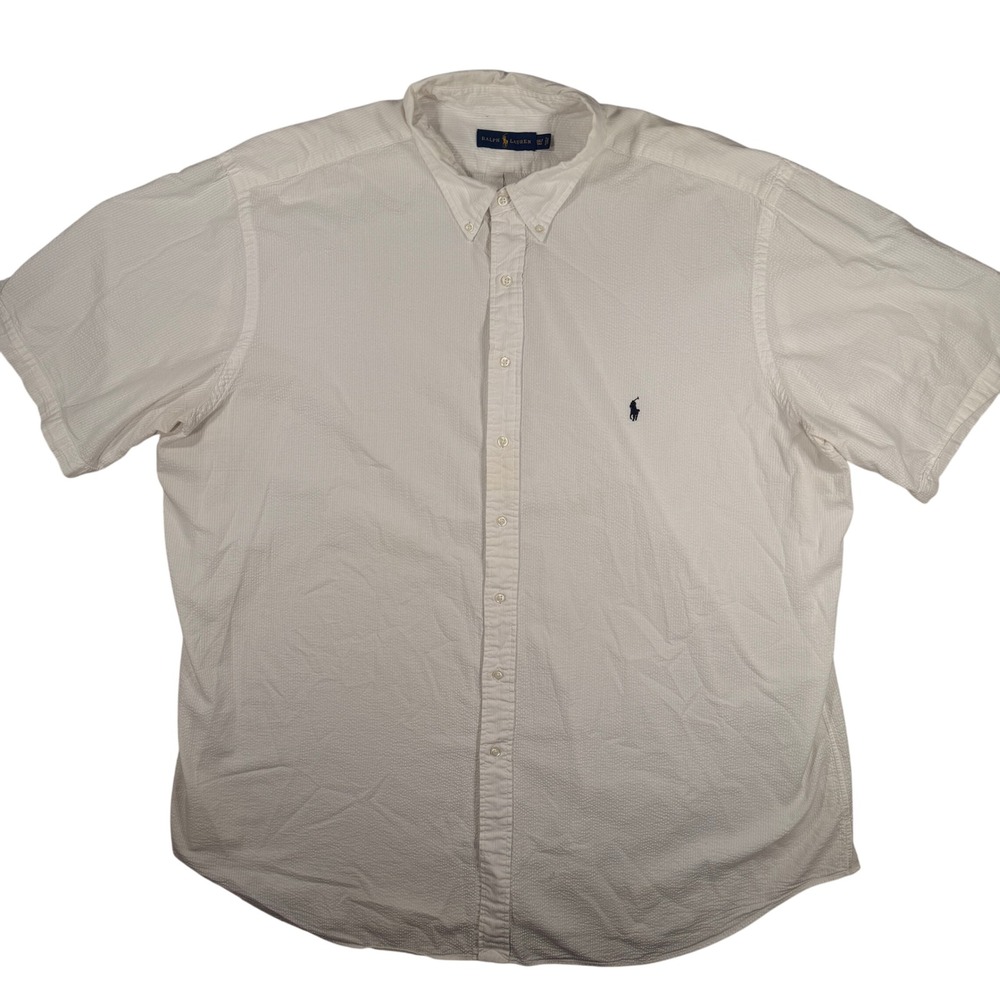 Ralph Lauren Seersucker Button Down Shirt 3XLT Men White Cotton Short Sleeve